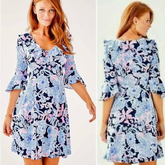 Lilly Pulitzer Stirling Amore Please Floral Ruffles Dress 001144 Medium - Picture 1 of 11